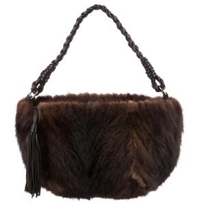Paolo Masi brown mink and genuine leather handbag 👜 made in Italy braided strap